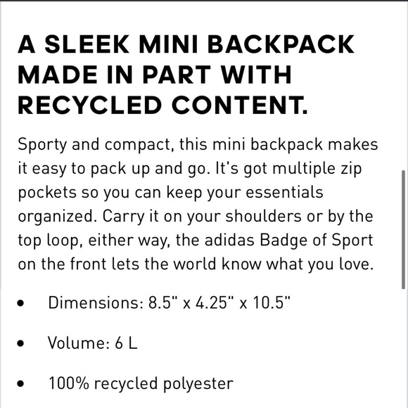NWT Adidas Linear 3 Mini Backpack - Picture 9 of 9